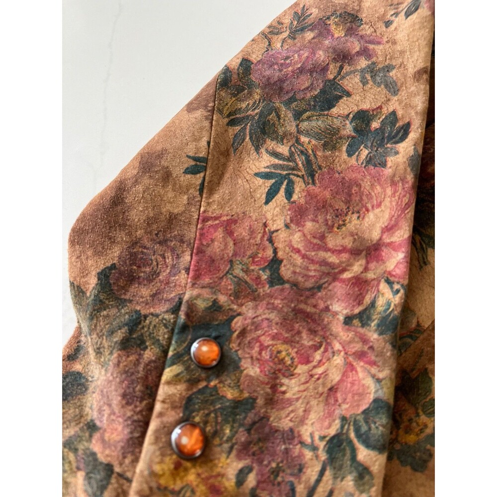 VS2 Women’s Genuine Suede Floral Jacket size L Snap Front Stand Collar Shacket - Picture 6 of 10